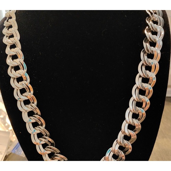 Vintage Monet Silver Tone Double Link Chain Necklace 20" L Beautiful Condition - Picture 1 of 4